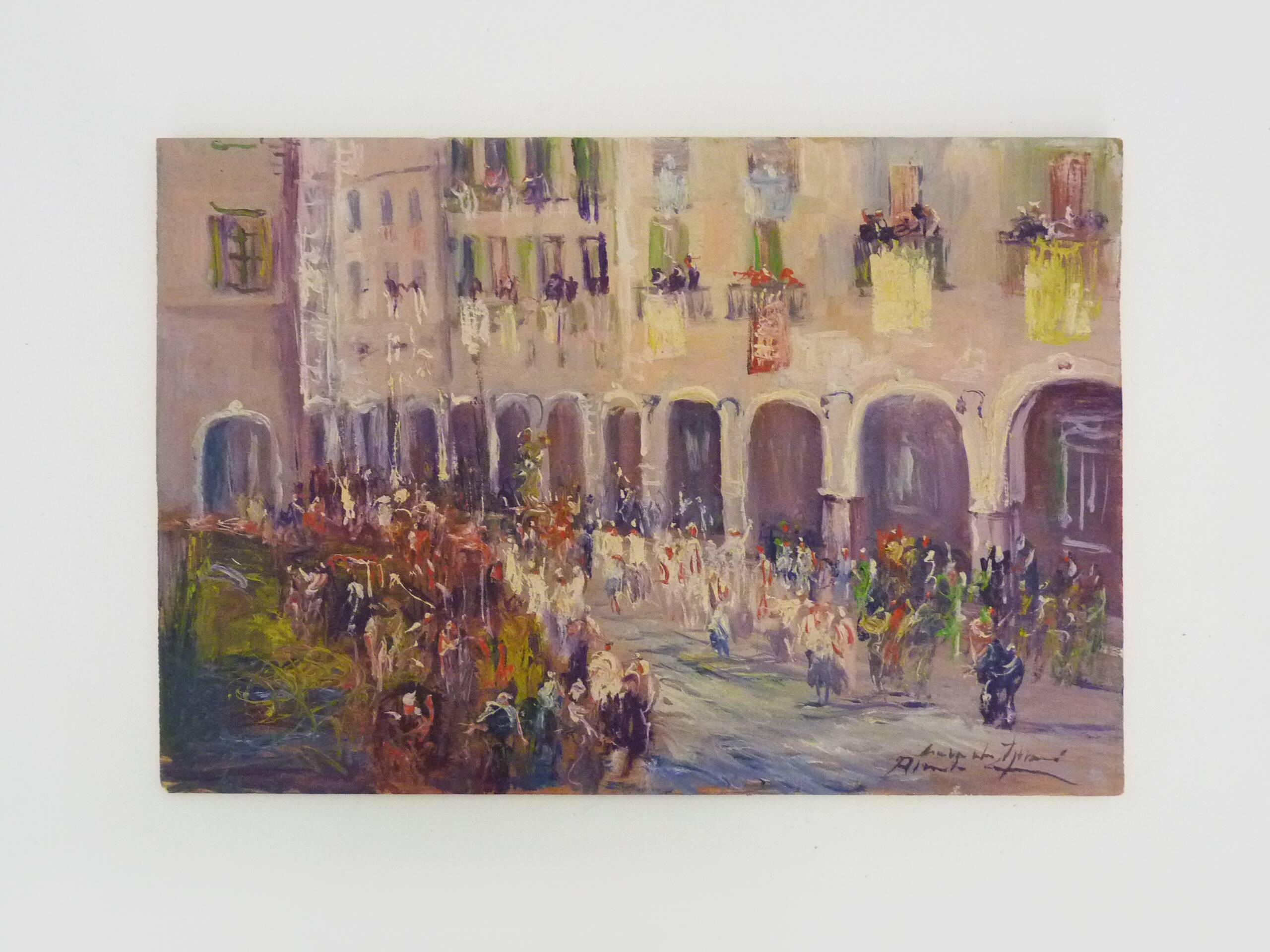Oil on wood by Riccardo Capone Procession 50s 60s