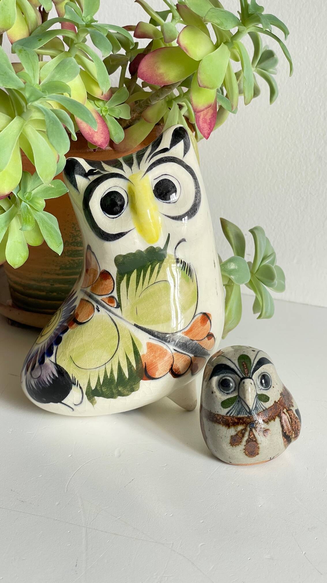 Duo HIBOUX Vintage ARTISANAL Ceramics