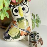 Duo de hiboux en céramique artisanale vintage