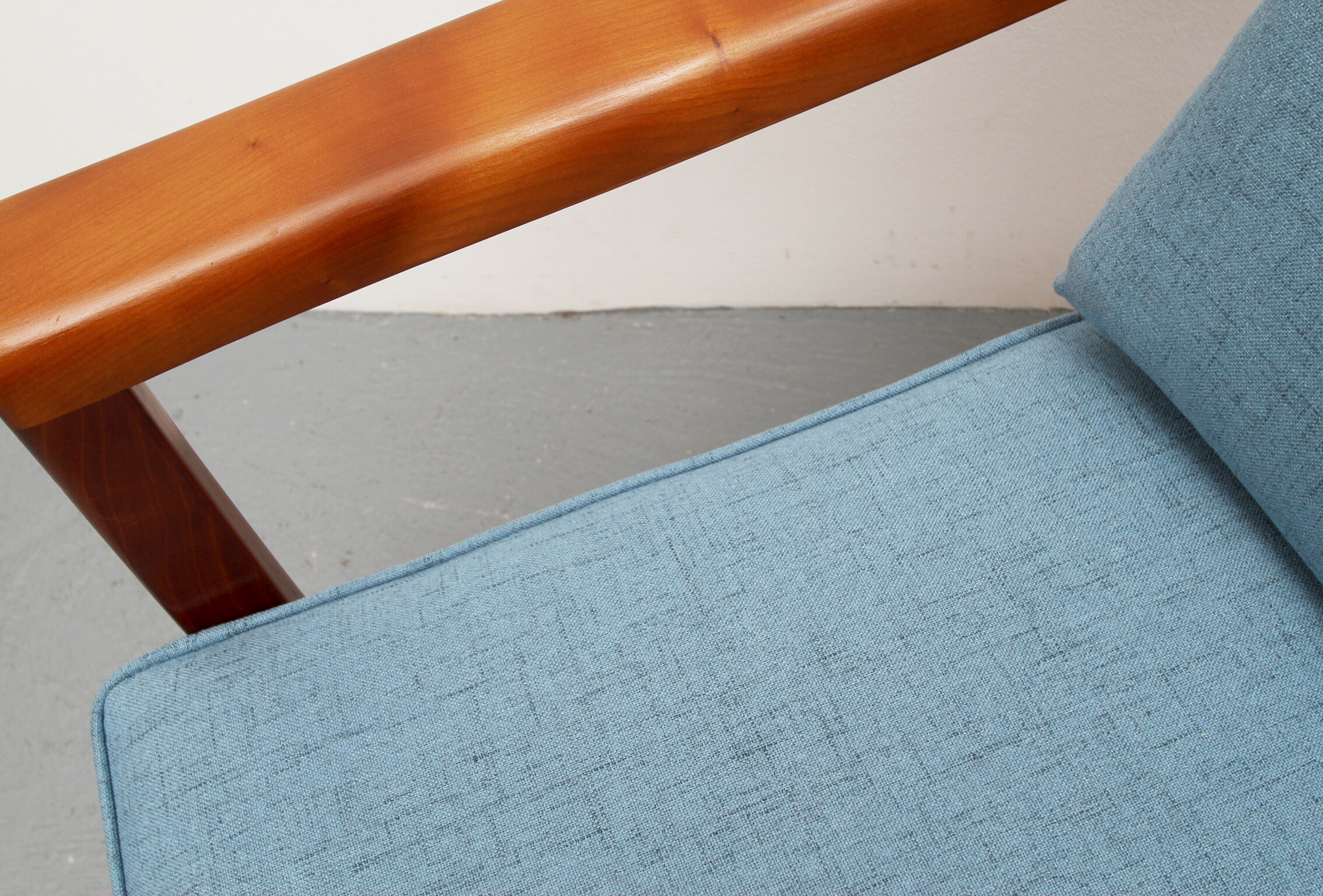 1960s armchair cherrywood in blue, Wilhelm Knoll