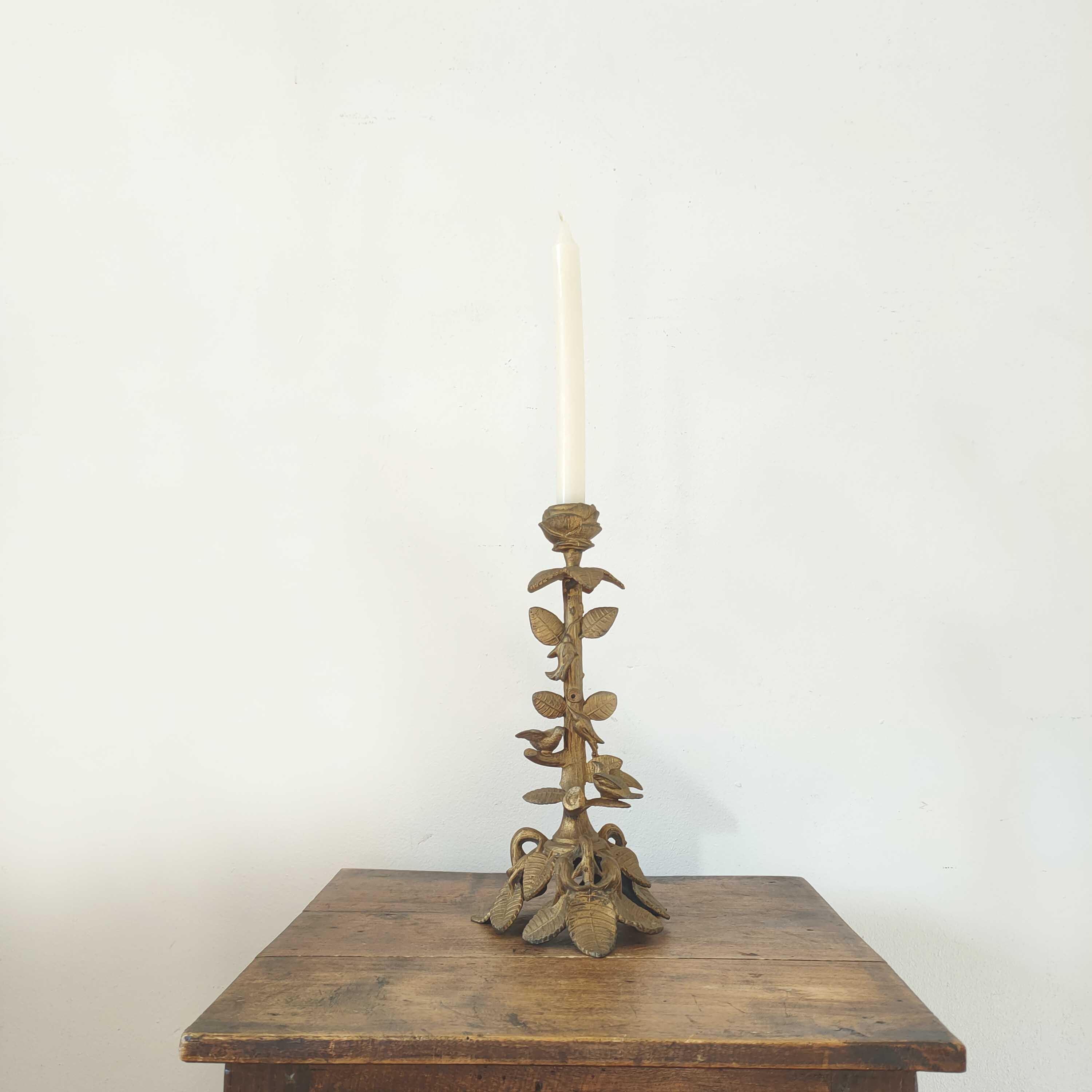 Golden candle holder leaves and birds