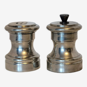 Vintage silver metal table salt shaker and pepper shaker Italy Raimond