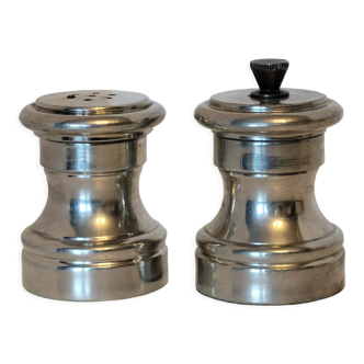 Vintage silver metal table salt shaker and pepper shaker Italy Raimond