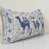 16" x 32" Extra Long Lumbar Cushion Kingsize Suzani Pillow Cover, Animal Tribal Bedding Pillow Cover
