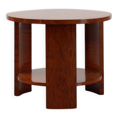 Table d'appoint ronde Art Déco en placage de loupe, France vers 1920