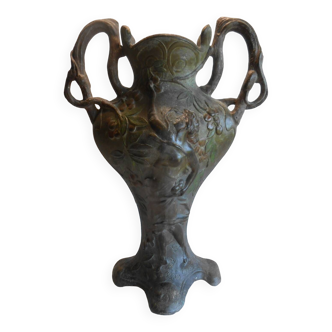 Large regulated polychrome art nouveau vase by rousseau