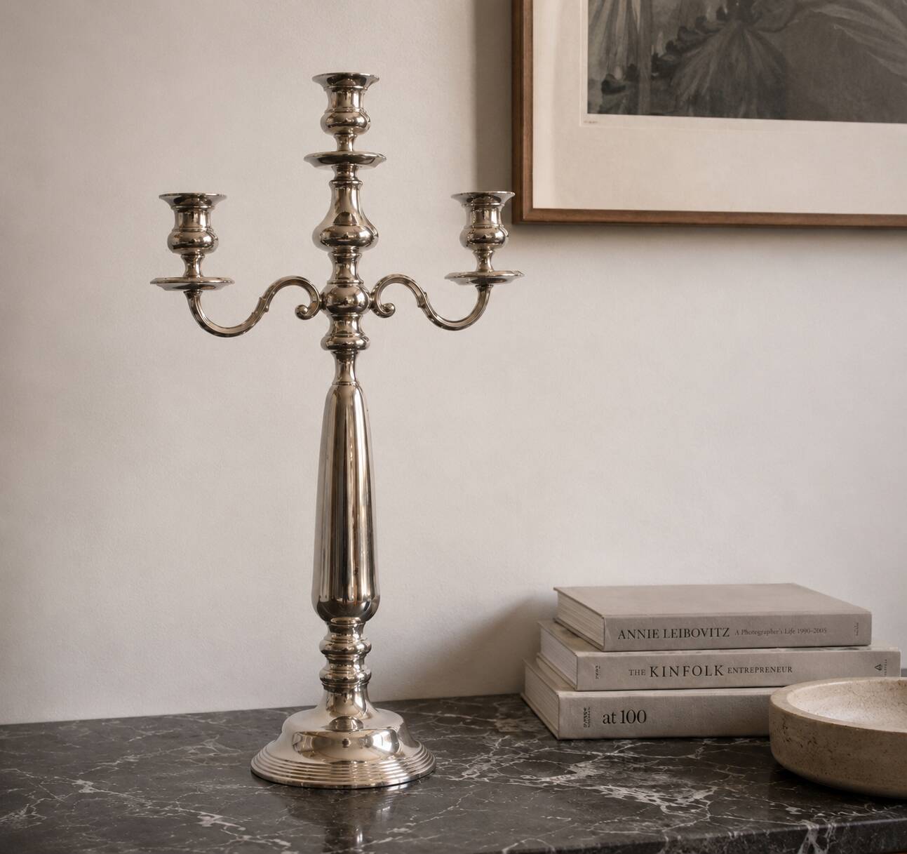 Large Three-Arm Stainless Steel Candelabrum, 1990s