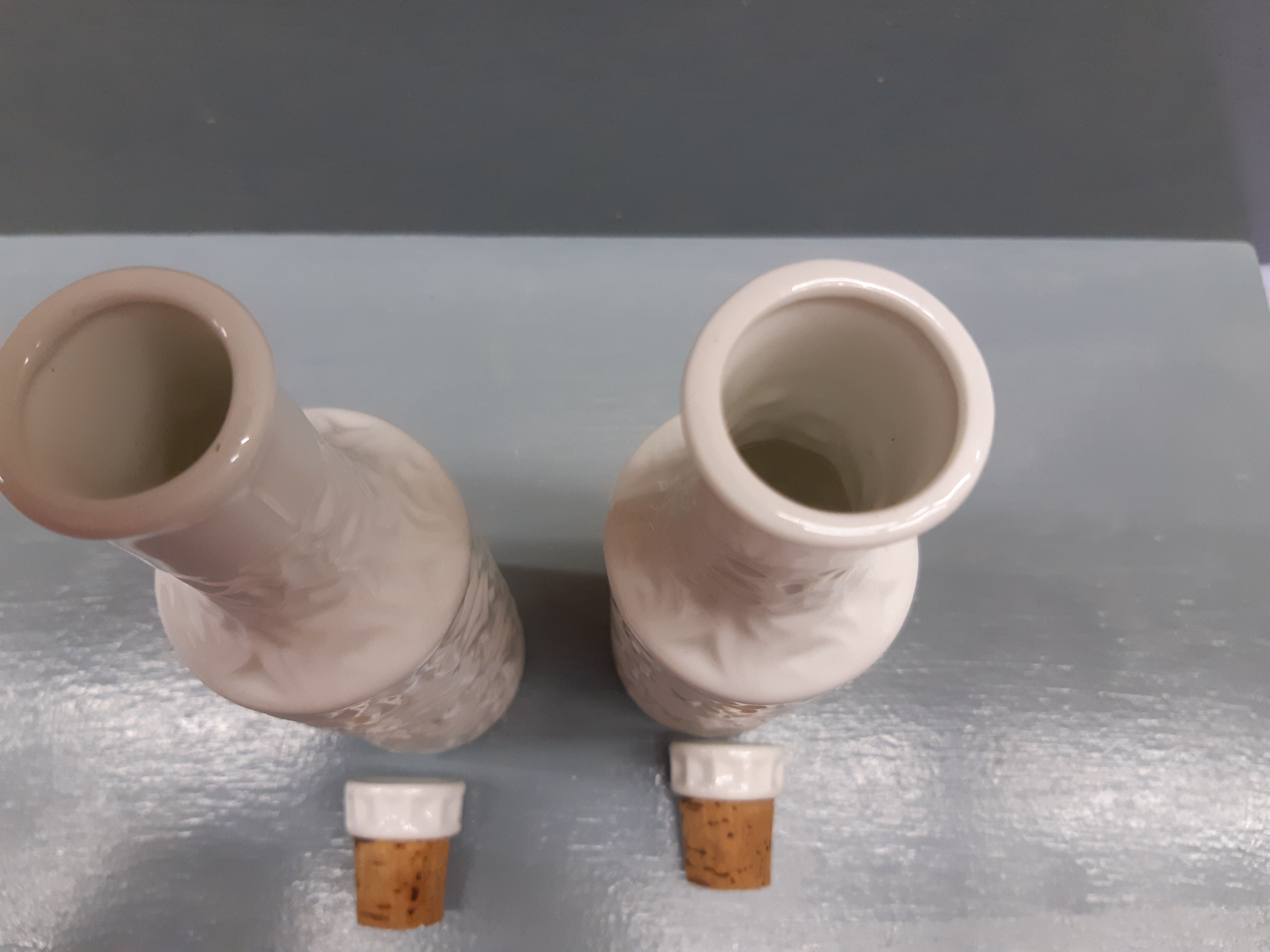 2 white porcelain bottles sargadelos o castro vintage