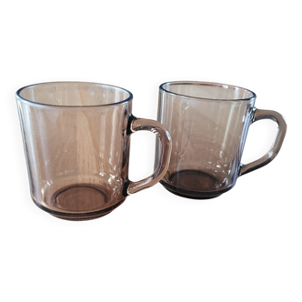 2 smoked glass mugs