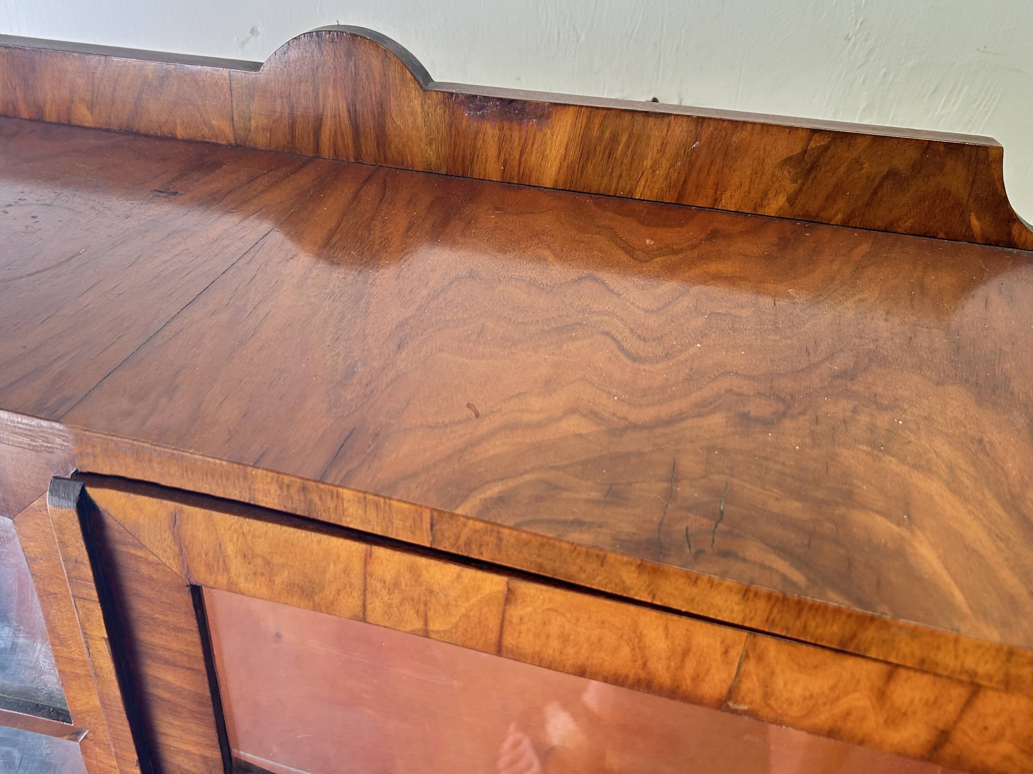 Original Art Deco Figured Walnut Display Cabinet Cabriole Legs 1930s