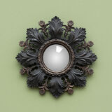 Convex mirror leaves and black flowers golden reflection 20 cm
