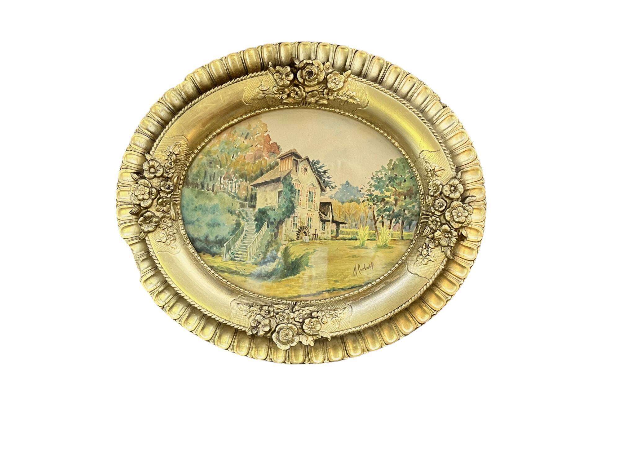 Combastel (Magdeleine), watercolor of a house with a mill, late 19th century