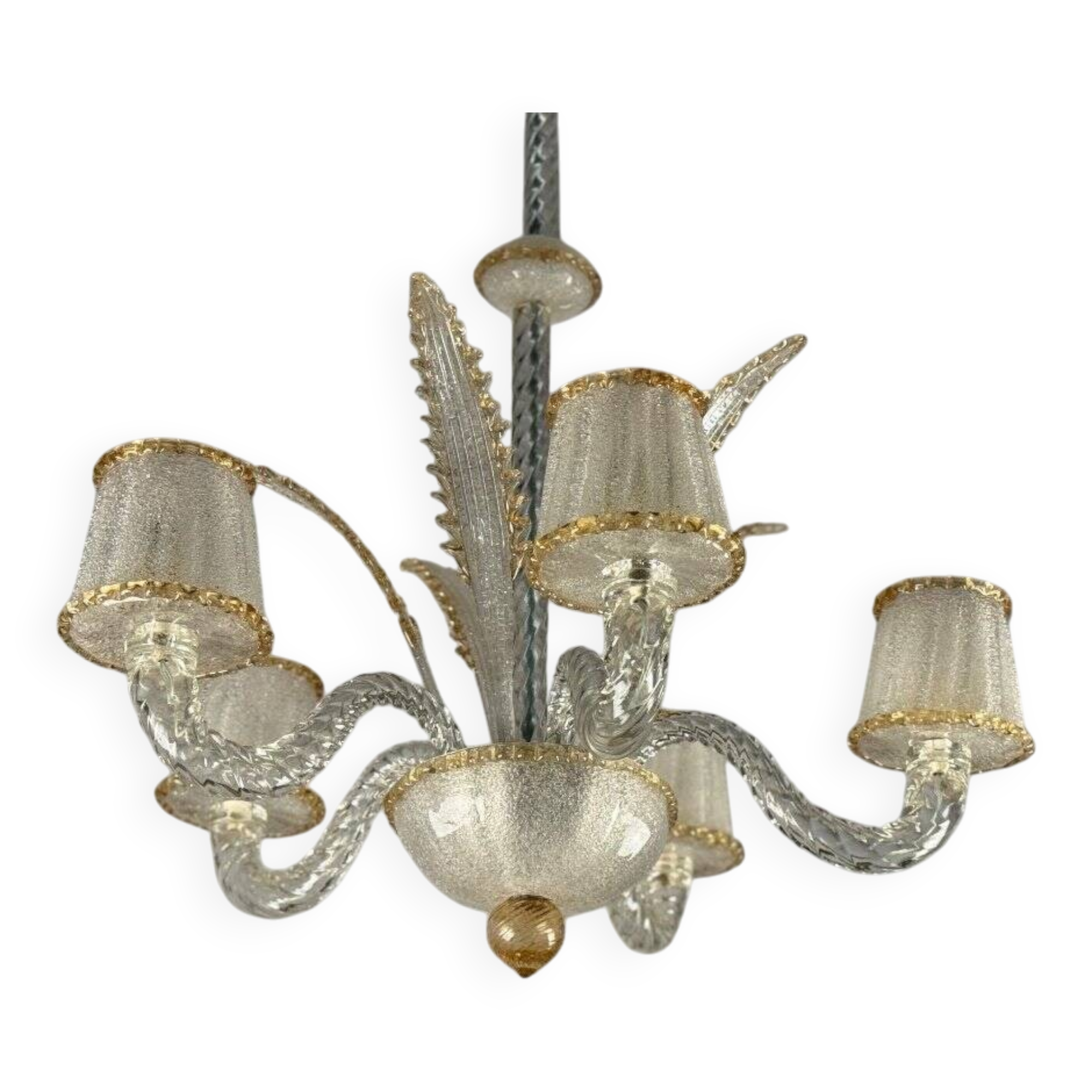 Venetian chandelier in colorless and gilded Murano glass circa 1950