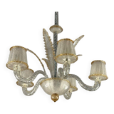 Venetian chandelier in colorless and gilded Murano glass circa 1950