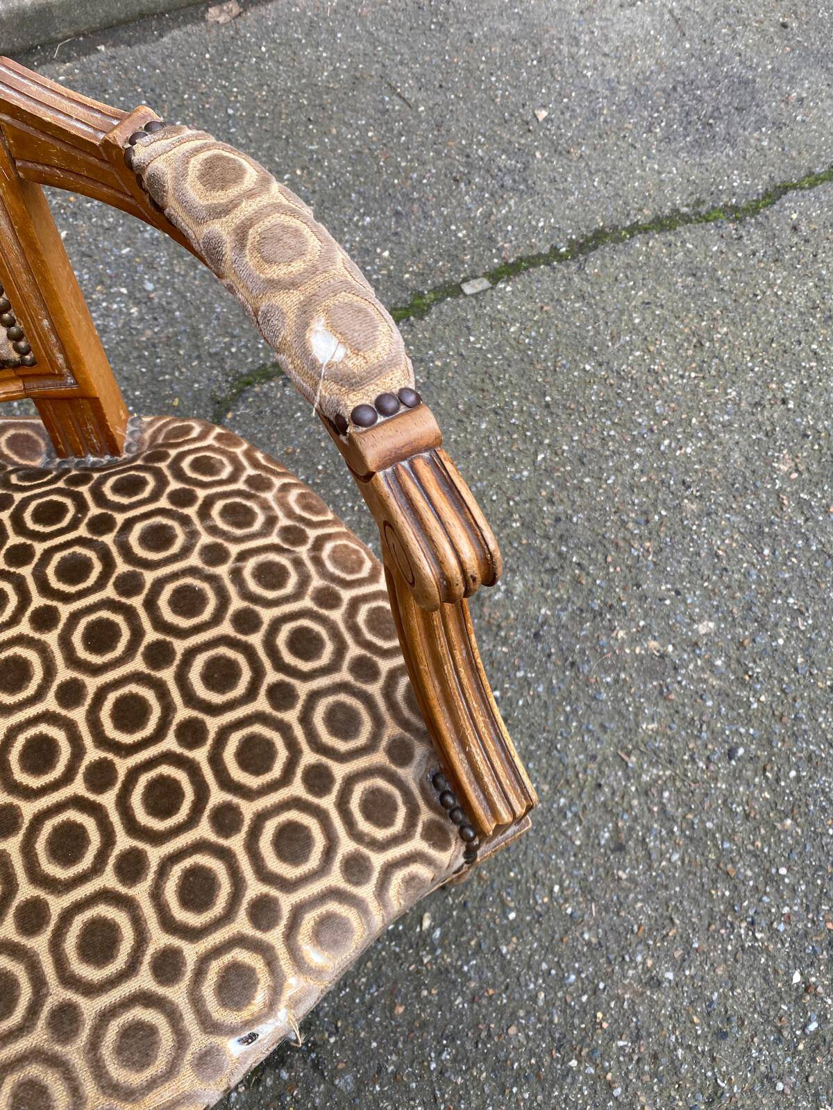 Solid wood and velvet armchair in Louis XVI style