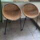 Paire de fauteuils rotin et acier  seventies