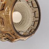 Older hanging lamp with champagne colored outer glass with inner shade of crystal glass.