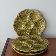 Set of 3 vintage green Sarreguemines majolica oyster plates.