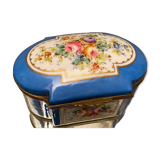 Domed porcelain box polychrome floral decoration on blue background brand Sèvres