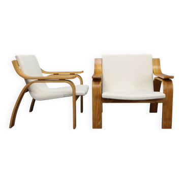 1970s Pair of Rare Restored Armchairs in the Style of Marco Zanuso, Czechoslovakia