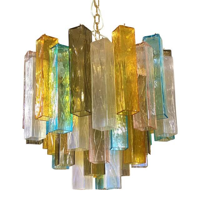 Lustre contemporain en verre de Murano multicolore "quadrillé"