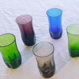 5 aperitif glasses, smoked glass, Portieux glassworks, 1970s