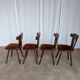Vintage Tyrolean Dining Chairs: Set of 4, Red Fabric Seat, 1970s
