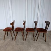 Vintage Tyrolean Dining Chairs: Set of 4, Red Fabric Seat, 1970s