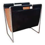 Vintage Brabantia magazine rack in black leather