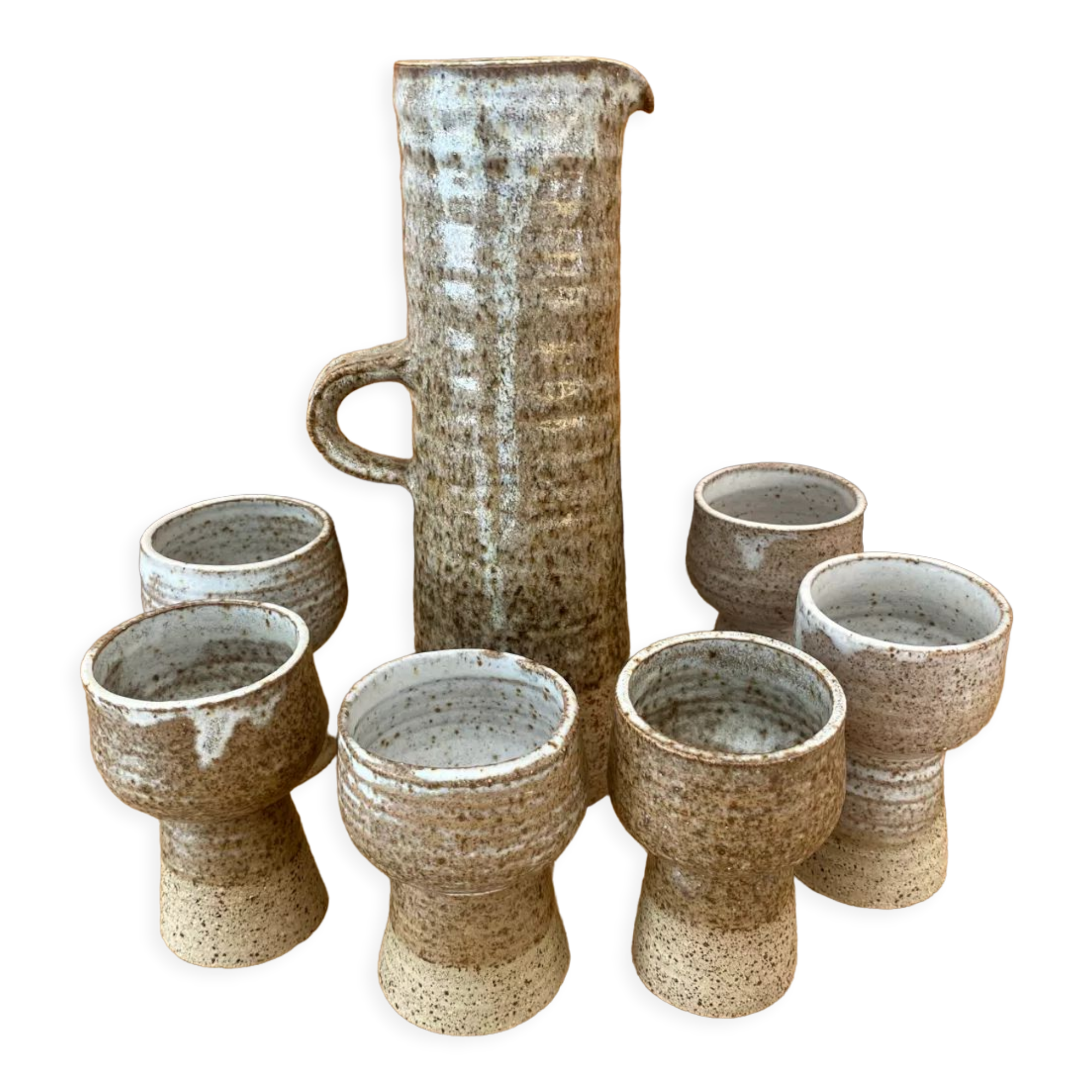 Vintage stoneware coffee set and ceramic cups