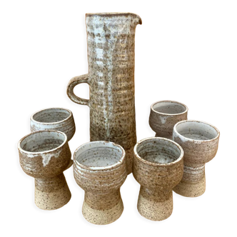 Vintage stoneware coffee set and ceramic cups