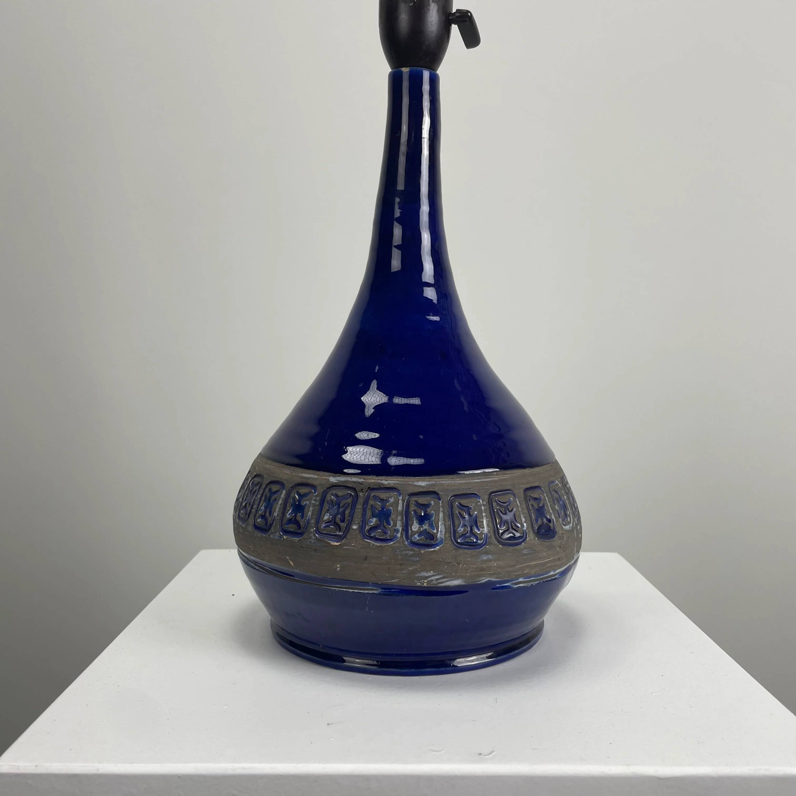 Danish blue ceramic table lamp from the 1950s.