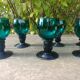 Six Roemer glasses in green blown crystal with "pastilles" decoration