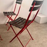 Set of 4 folding leather and metal chairs Italian design Zanuso for Zanotta Celestina vintage