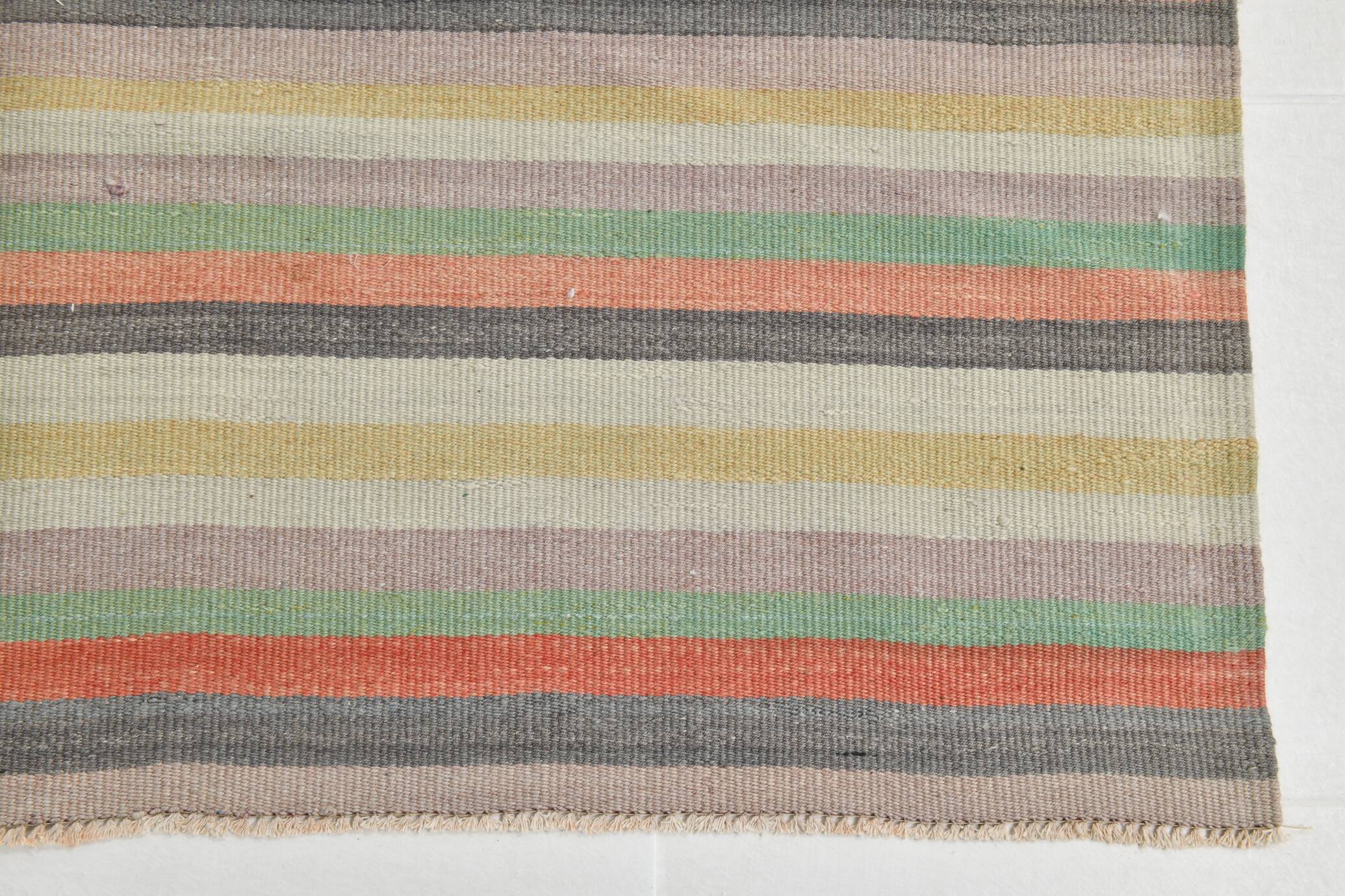 Green Striped Turkish Vintage Kilim Rug, 167x298Cm