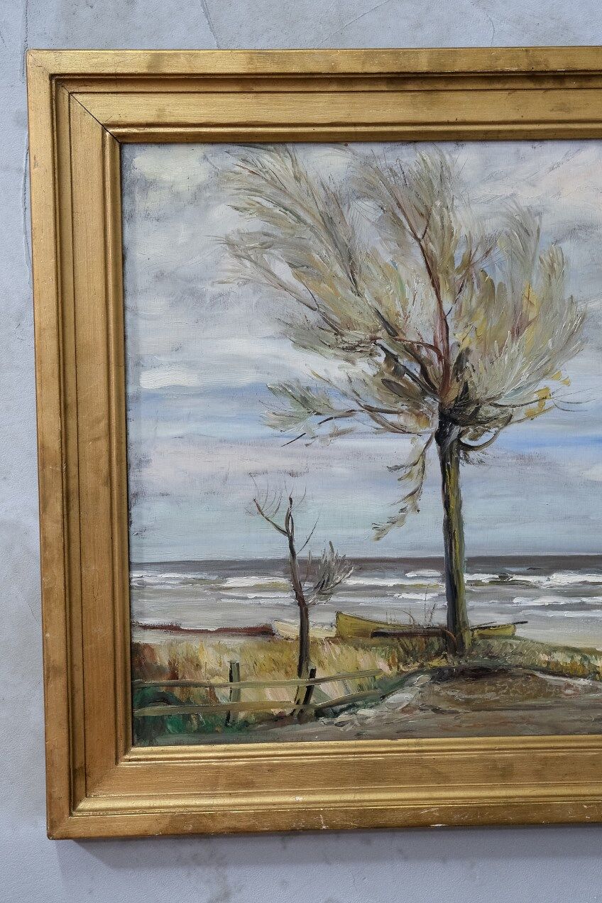 Scandinavian modern painting, 1929, Oil on board.