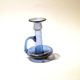 Bougeoir ancien en verre soufflé bleu ras de cave art populaire 19e s.