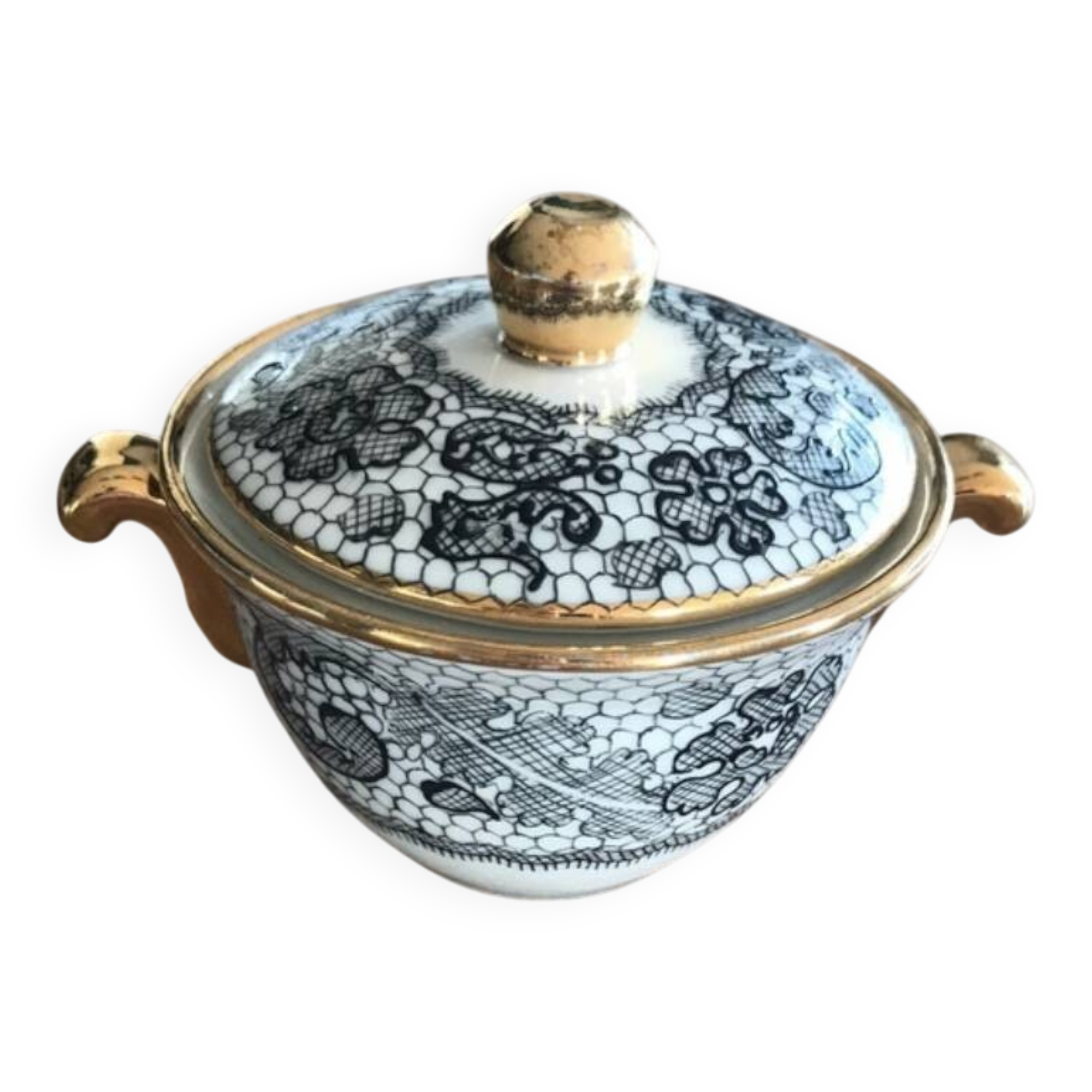 Sucrier Limoges peint main Le Tallec x Rochas Paris vintage 1950s