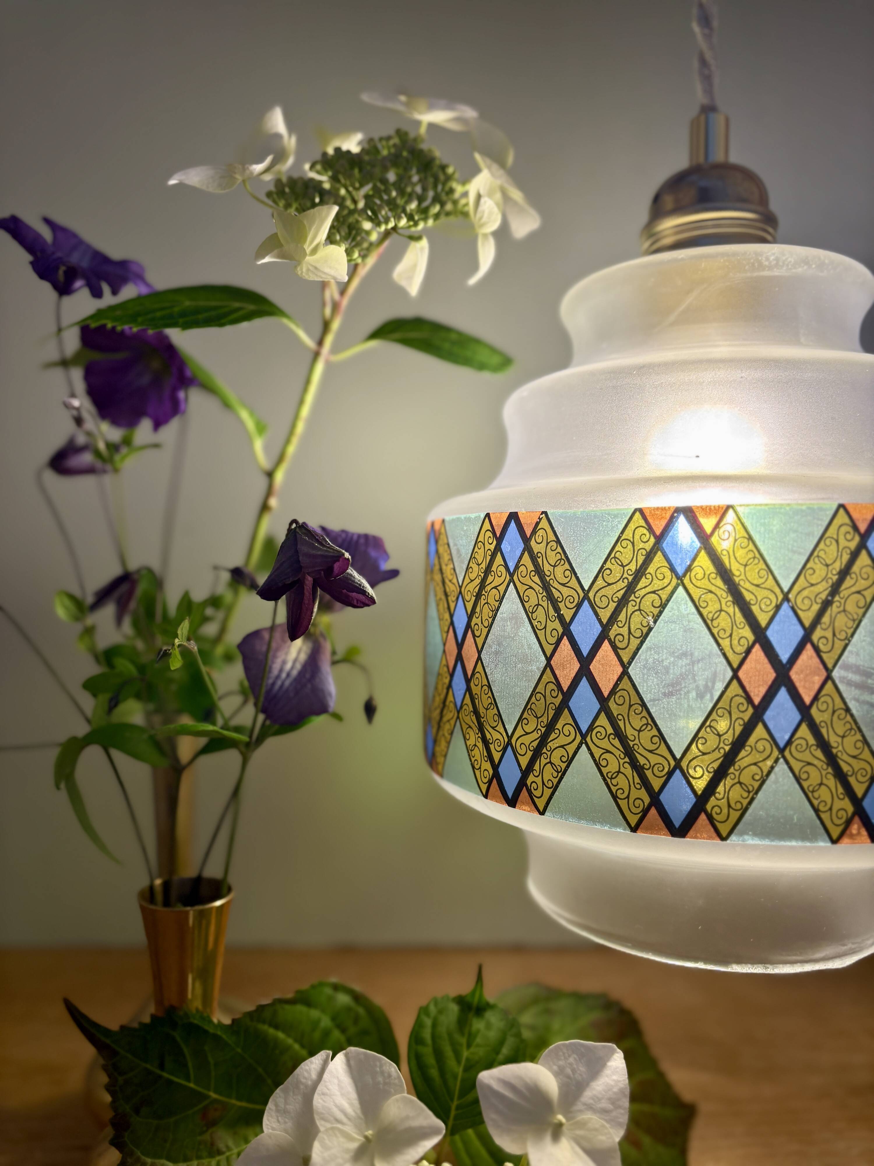Vintage stained glass globe pendant light
