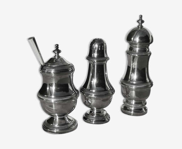 Service a condiments en metal argente