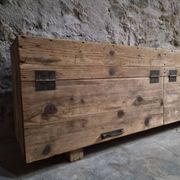 Old French industrial workshop furniture in pine / storage bench, circa 1880–1900