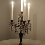 Candélabre d’onyx noir bronze et cristaux France années 1940.