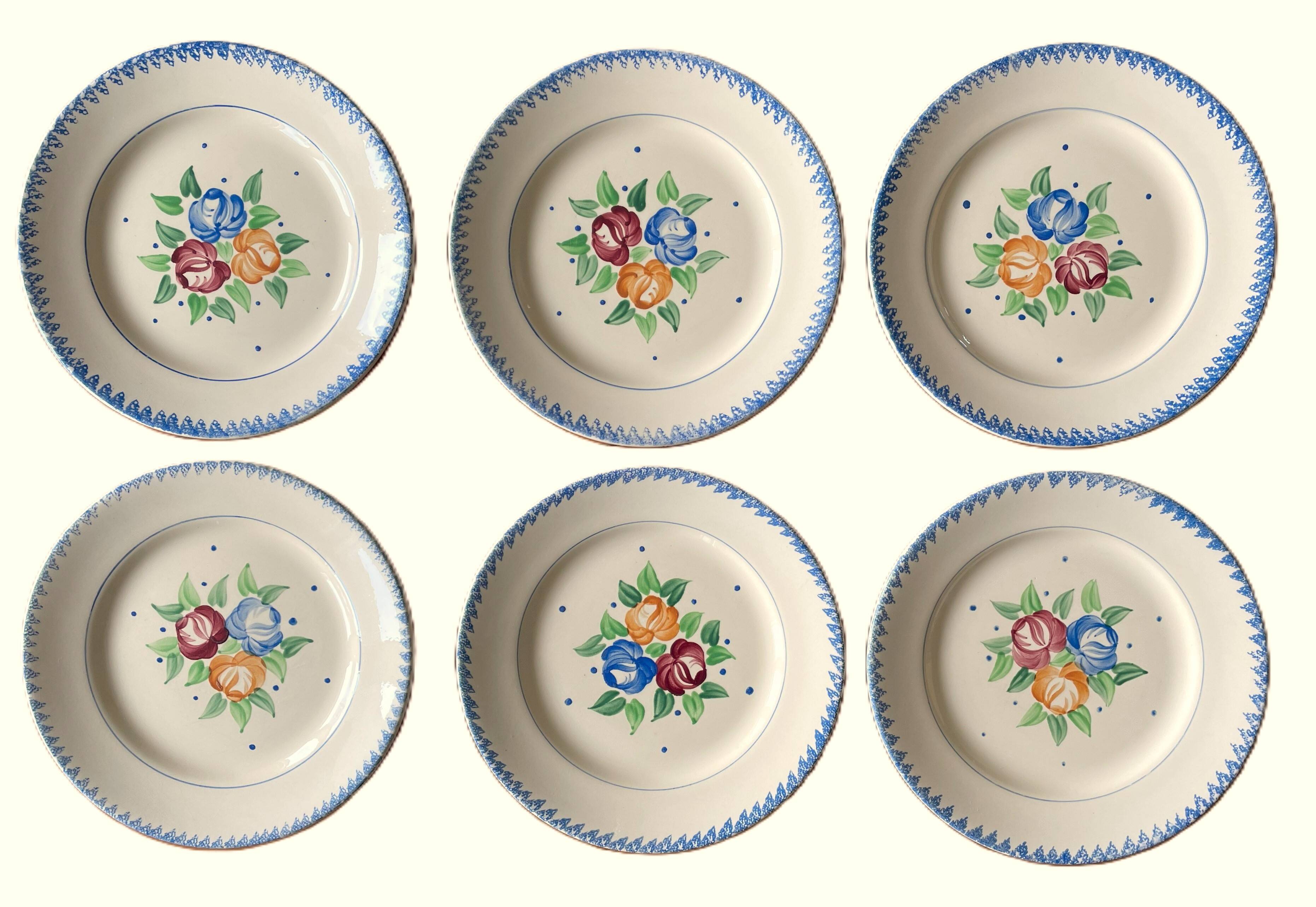 6 old flat plates in Longchamp earthenware