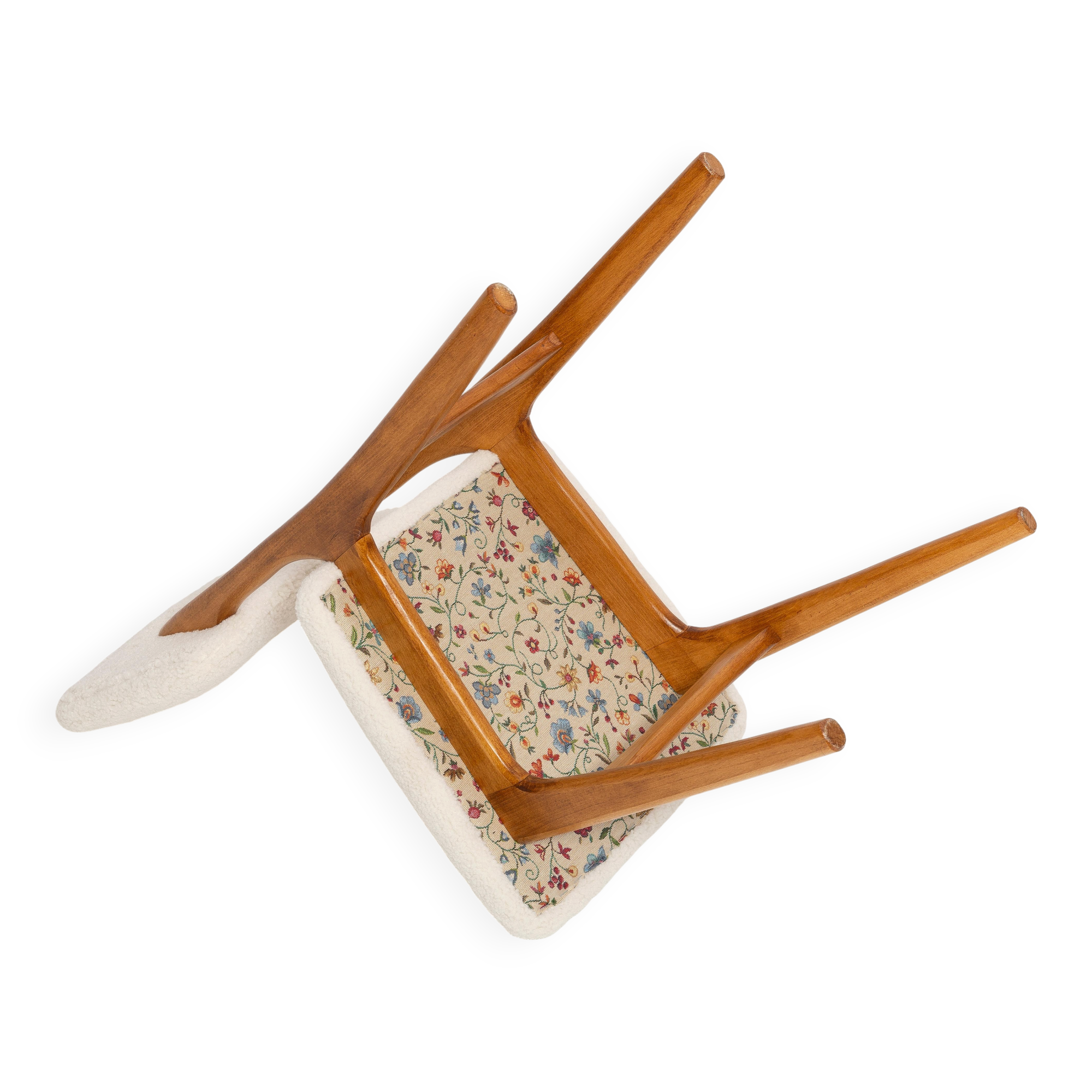 Chaise de salle à manger "Butterfly" style milieu du siècle, bouclé crème clair, Pologne, 1960s