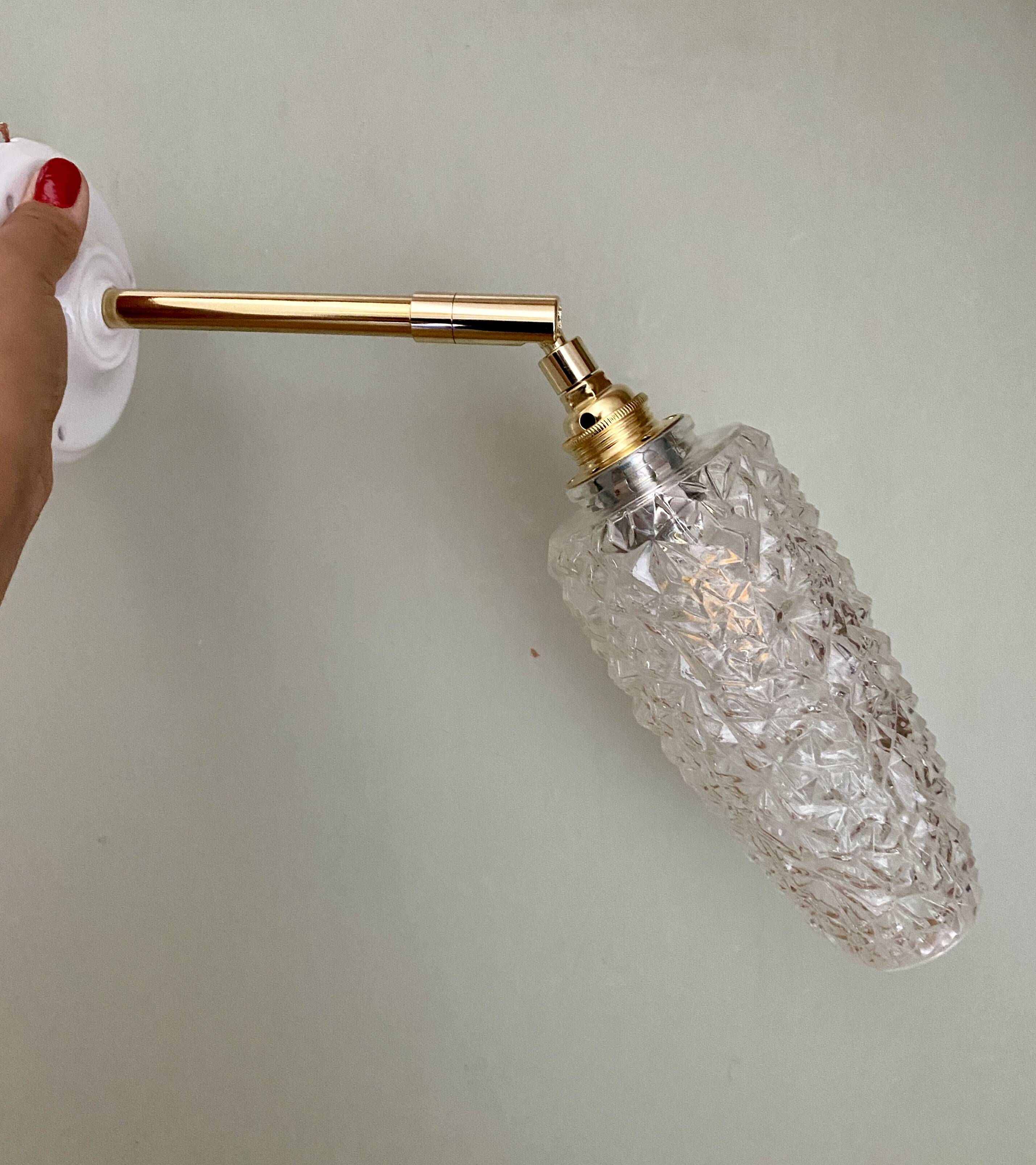 Vintage tulip wall light in diamond-point glass