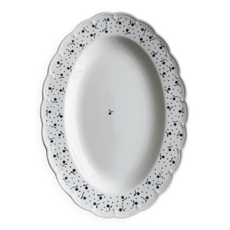 Oval porcelain dish with blue floral edge boch la louvière.