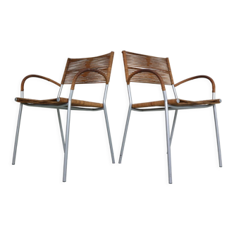 Set of 2 leather Mis B2 RVS armchairs by Tito Agnoli  for Pierantonio Bonacina