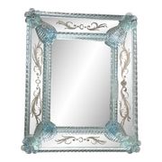 Venetian Rectangular Light-Blue Floreal Hand-Carving Mirror in Murano Glass Style