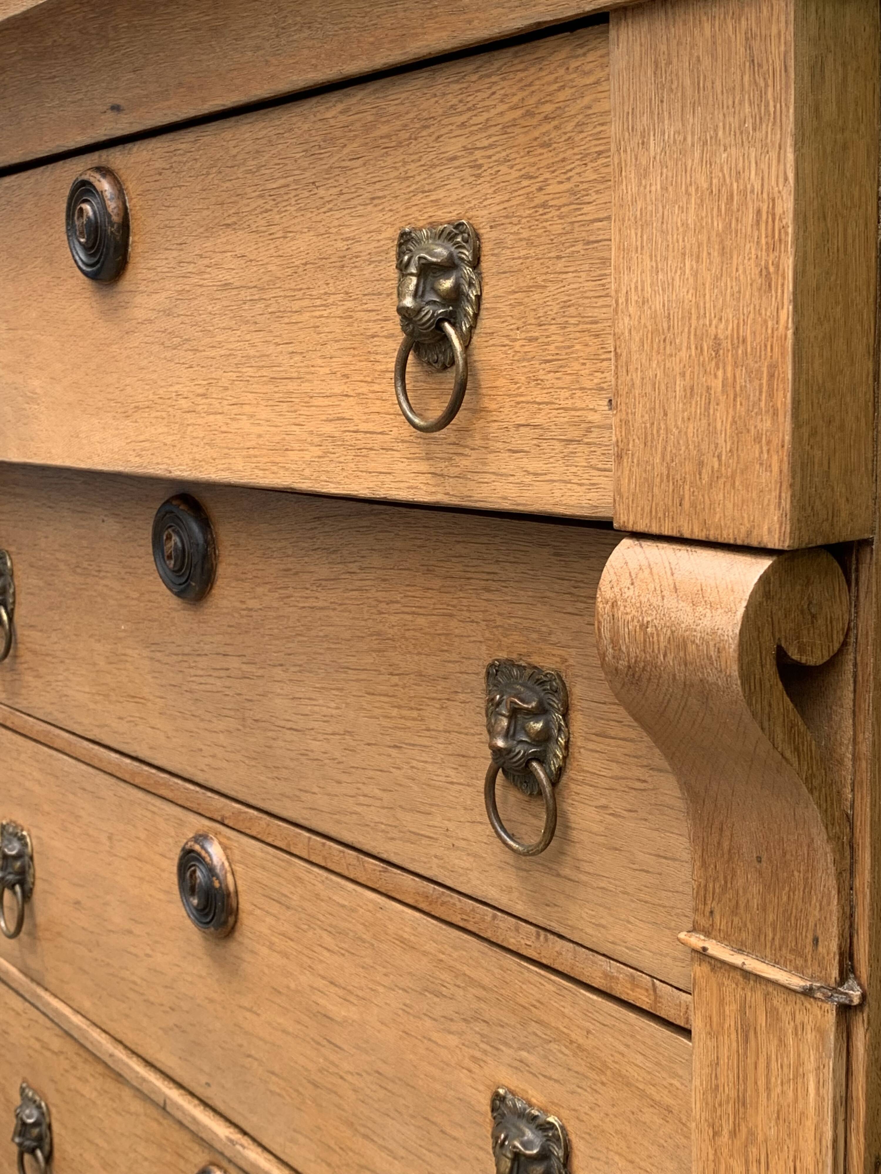 Empire high chest of drawers in solid raw oak