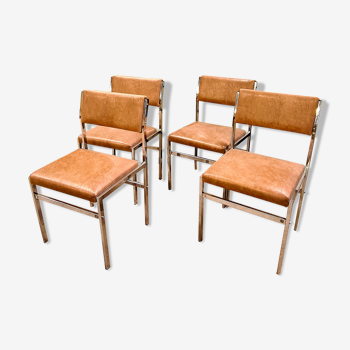 Ensemble de 4 chaises vintage de salle à manger chromées 1970